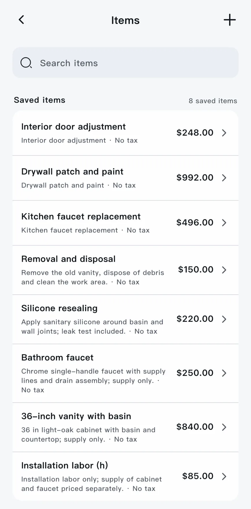 Scope app — saved items with prices