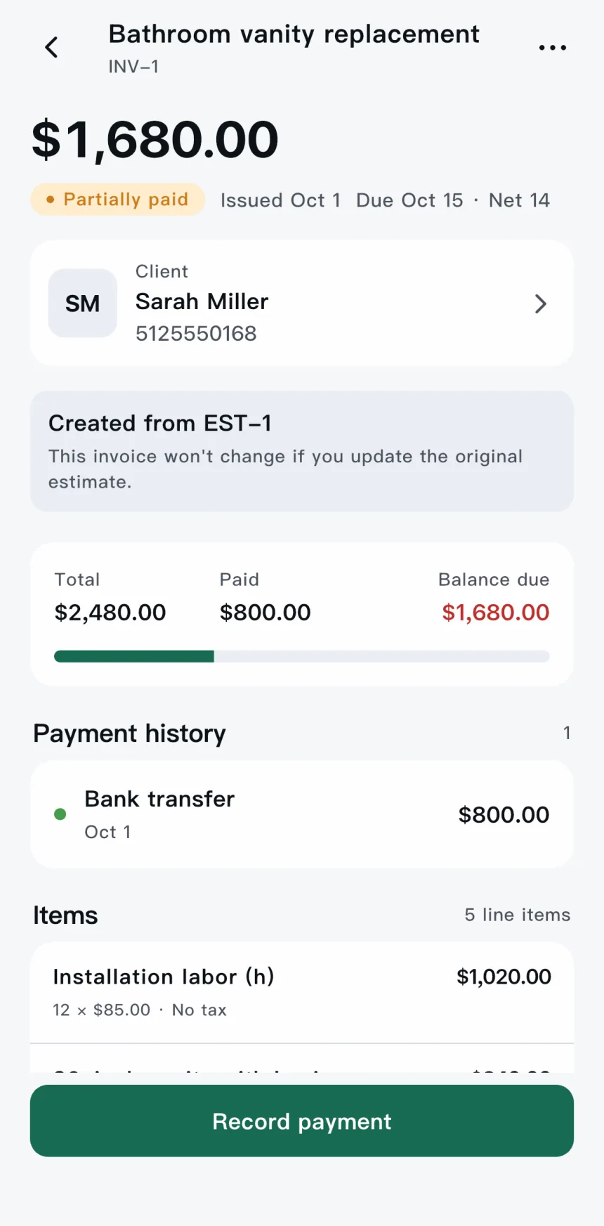 Scope — Turn completed work into an invoice.