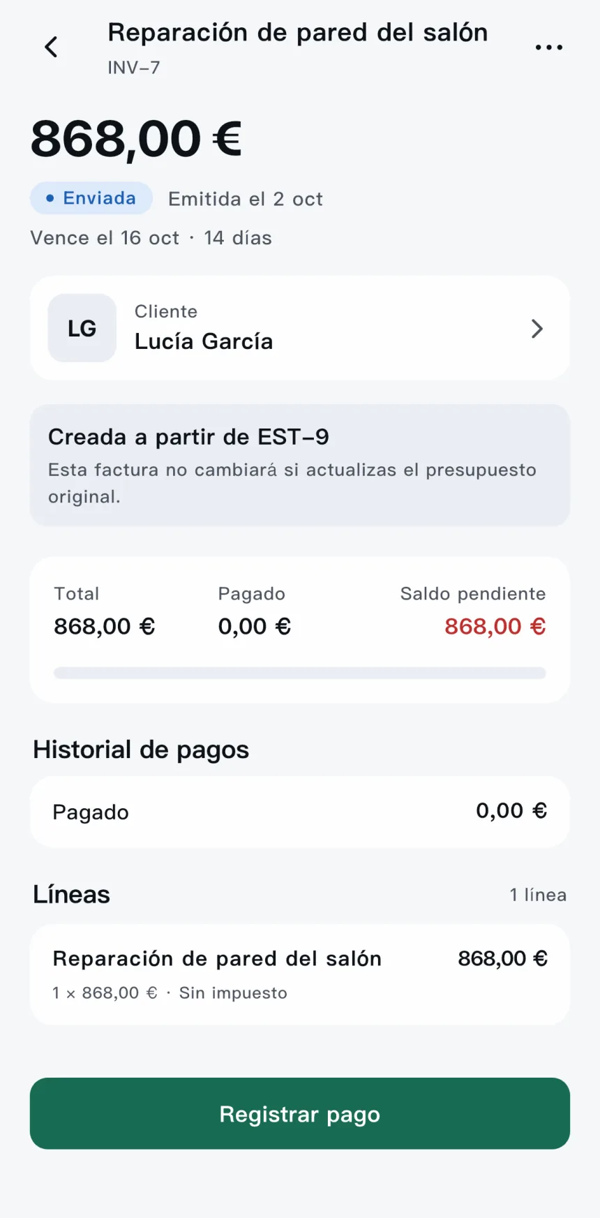 App Scope — factura enviada con saldo pendiente