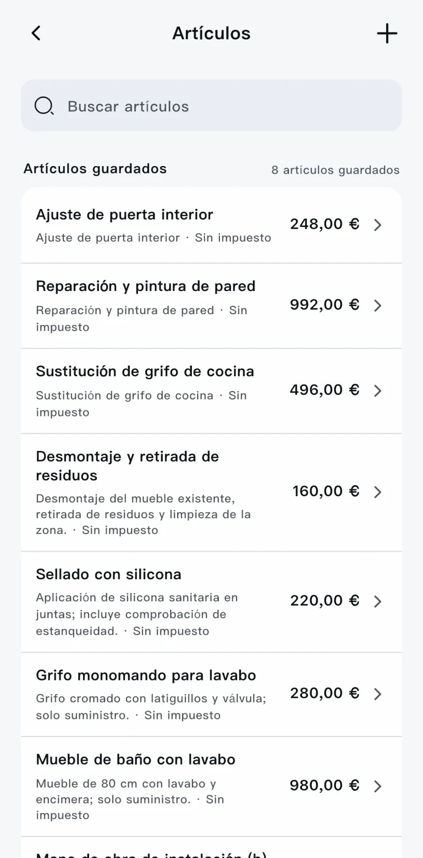App Scope — conceptos guardados con precios