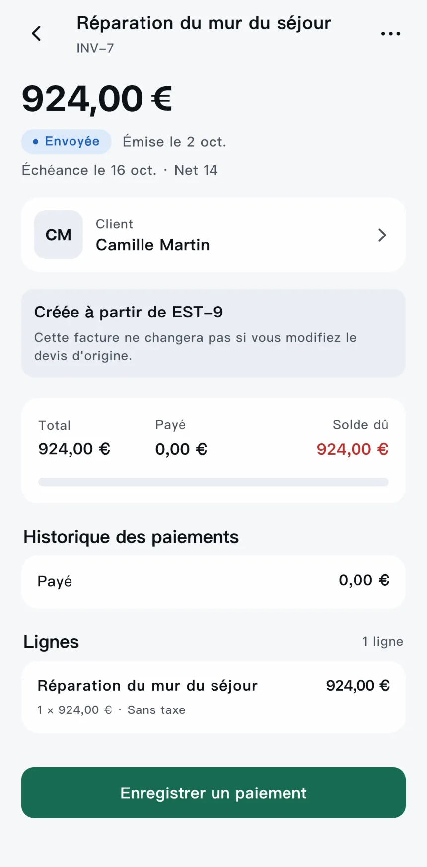 Application Scope — facture envoyée avec le solde dû