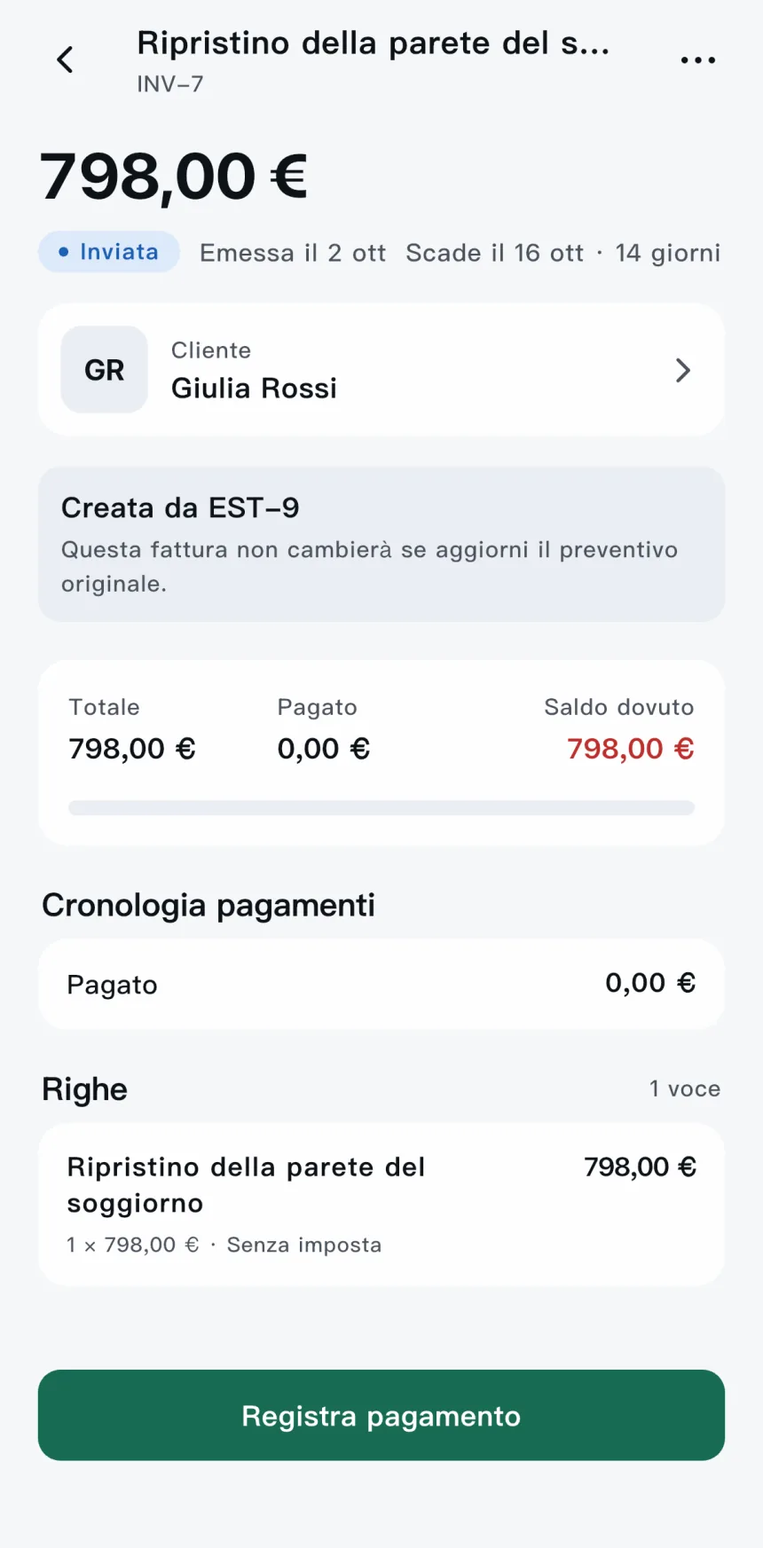 App Scope — fattura inviata con il saldo dovuto