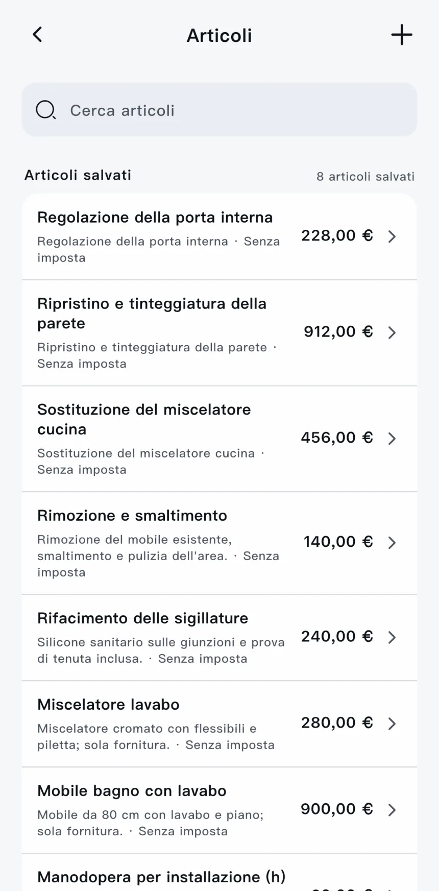 App Scope — articoli salvati con i prezzi