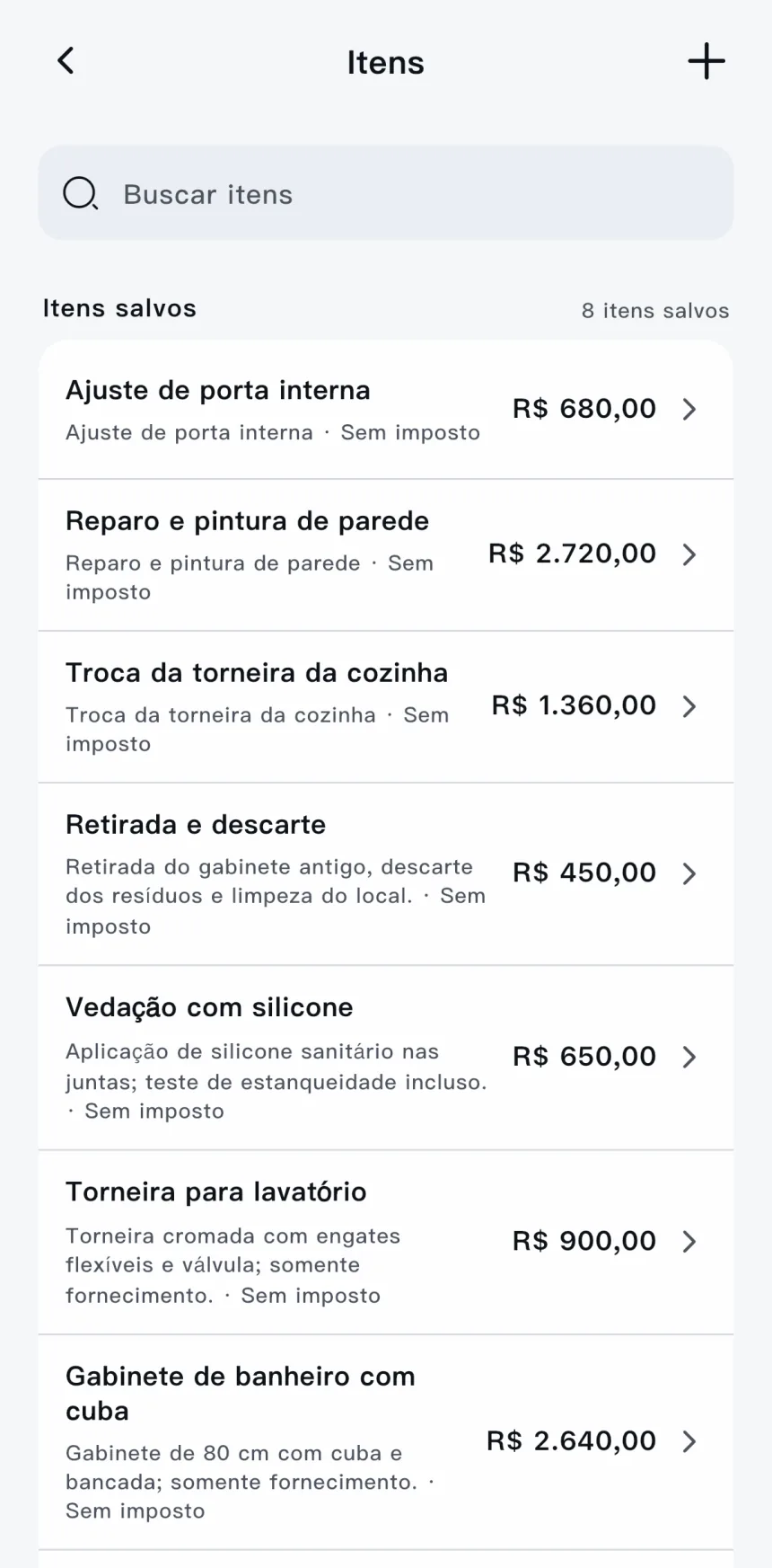 App Scope — itens salvos com preços