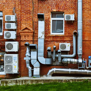 Ductwork and line set on the building